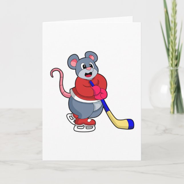 Rat at Ice hockey with Ice hockey stick Card (Front)