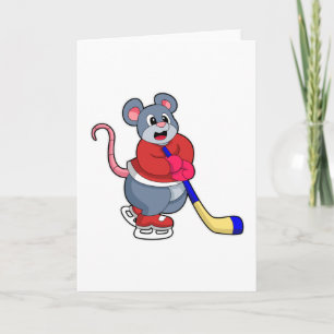 Rat at Ice hockey with Ice hockey stick Card