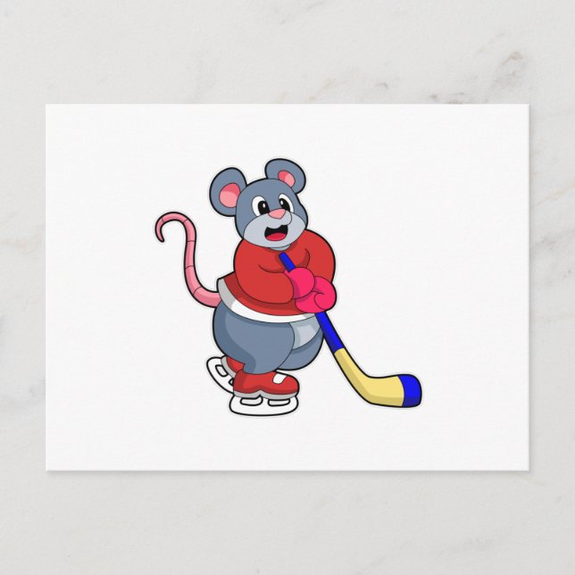 Rat at Ice hockey with Ice hockey stick Postcard (Front)