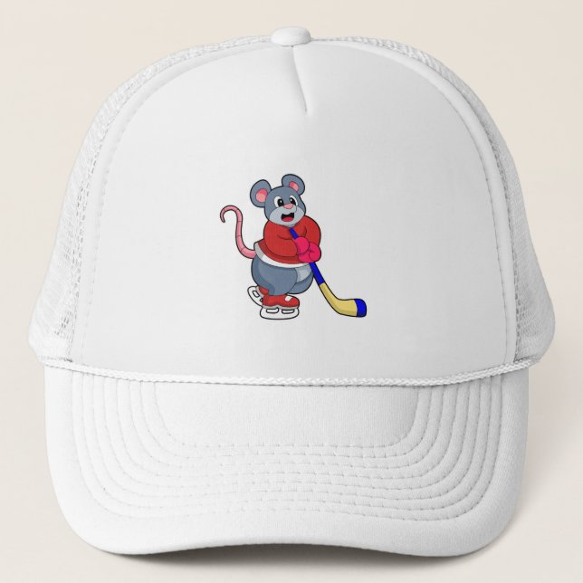 Rat at Ice hockey with Ice hockey stick Trucker Hat (Front)