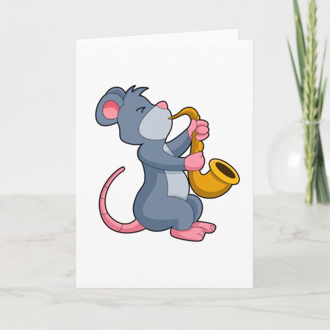 Rat at Music with Saxophone Card (Front)