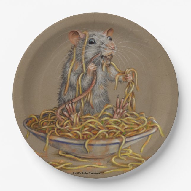 Rat bowl of spaghetti KMCoriginals paper plate (Front)