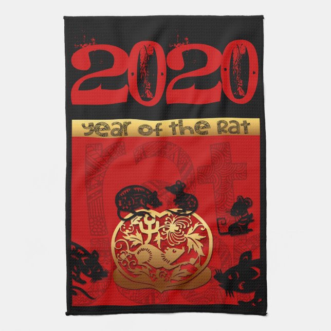 Rat Chinese custom New Year Zodiac Birthday KT Tea Towel (Vertical)