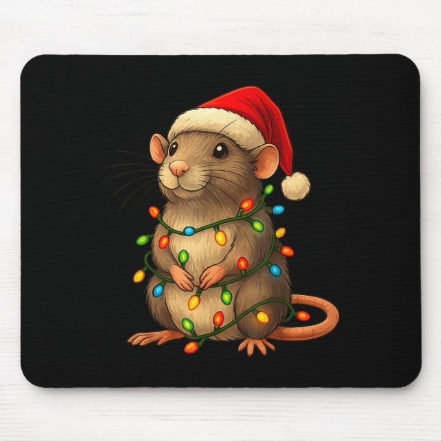 Rat Christmas Pajama Funny Xmas Lights Animals Lov Mouse Pad (Front)