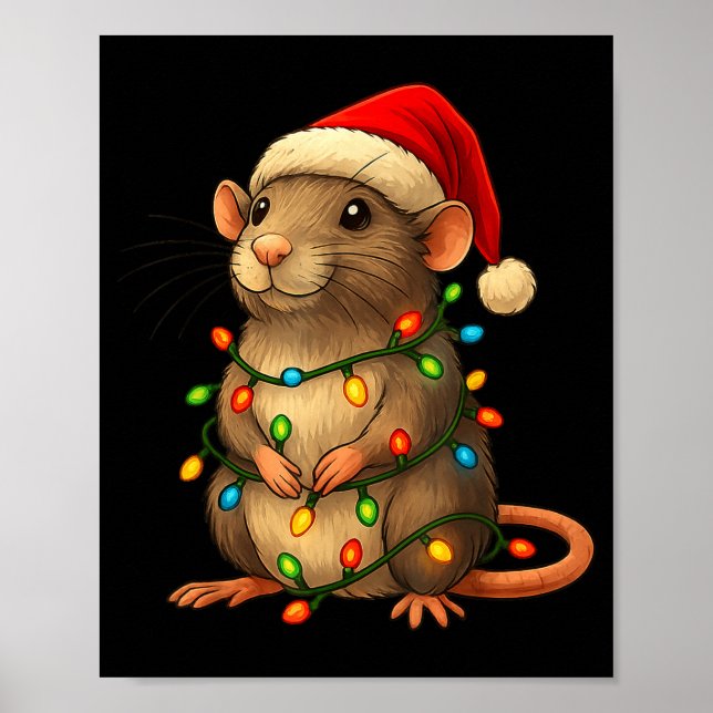 Rat Christmas Pajama Funny Xmas Lights Animals Lov Poster (Front)