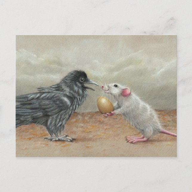 Rat feeding raven egg postcard (Front)