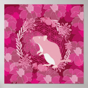 rat,flower of life, rose, mandala,zen,chakra,patte poster