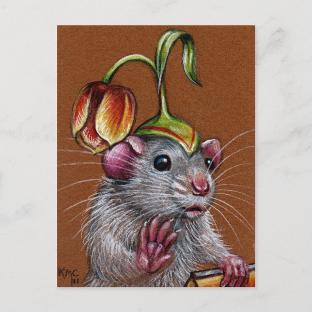 Rat in Silly Tulip Hat Postcard (Front)