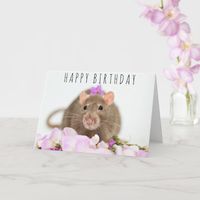 Rat in the Flowers Birthday Card (Orchid)