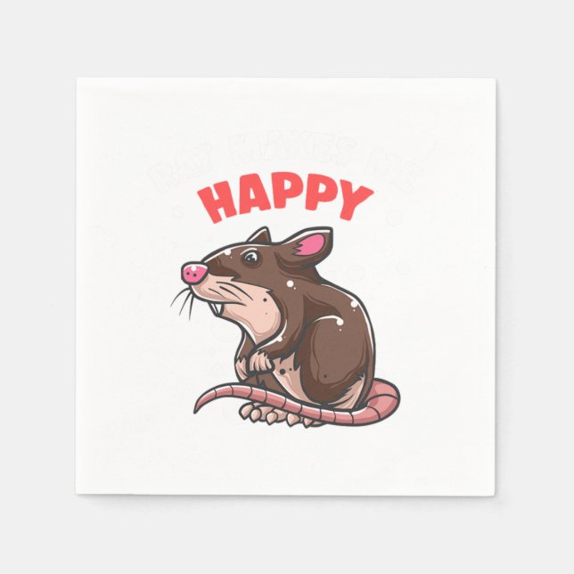 Rat Makes Me Happy Mouse Mice Animal Pet Rodent Gi Napkin (Front)