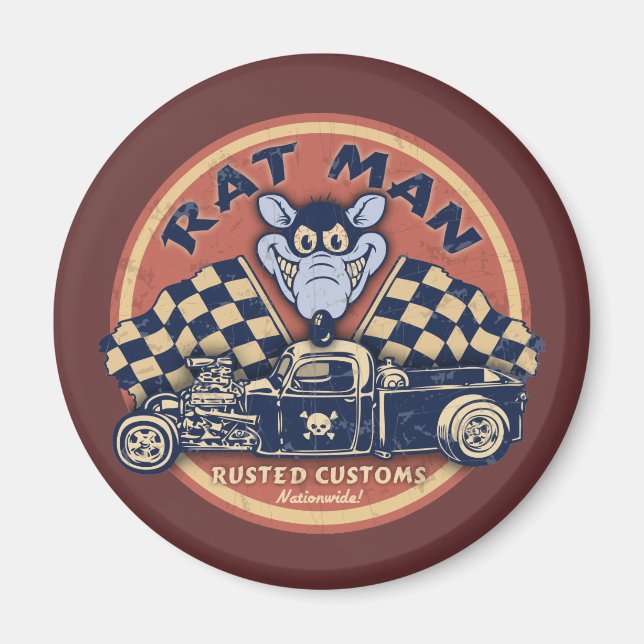 Rat Man Rusted Customs Magnet (Front)