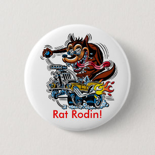 Rat On Hot Rod, Rat Rodin! 6 Cm Round Badge