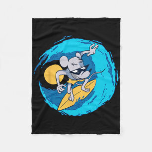 Rat On Surf Board Funny Surfing Lover Funny Summer Fleece Blanket