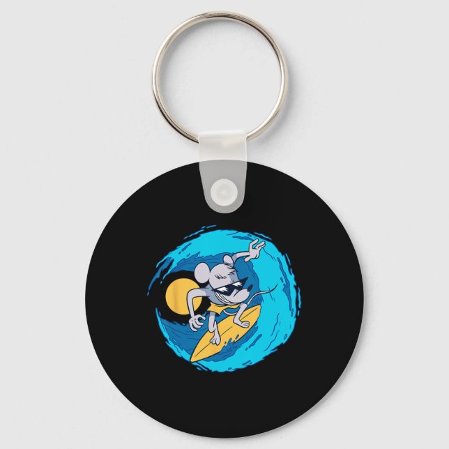 Rat On Surf Board Funny Surfing Lover Funny Summer Key Ring (Front)