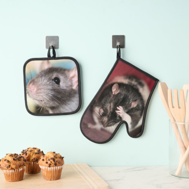 Rat  oven mitt & pot holder set (Insitu(Hanging))