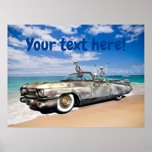 Rat Rod Car Skeleton Joyride on the Beach Funny Poster (Front)