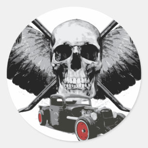 Rat Rod Skull & Crowbars Classic Round Sticker
