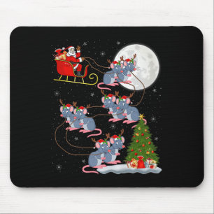 Rat Rodents Santa Sleigh Flying Funny Magical Chri Mouse Pad