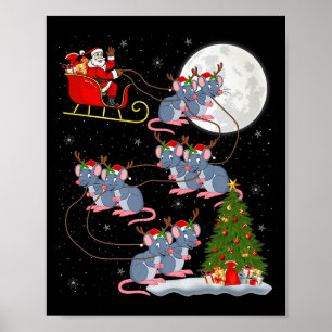 Rat Rodents Santa Sleigh Flying Funny Magical Chri Poster