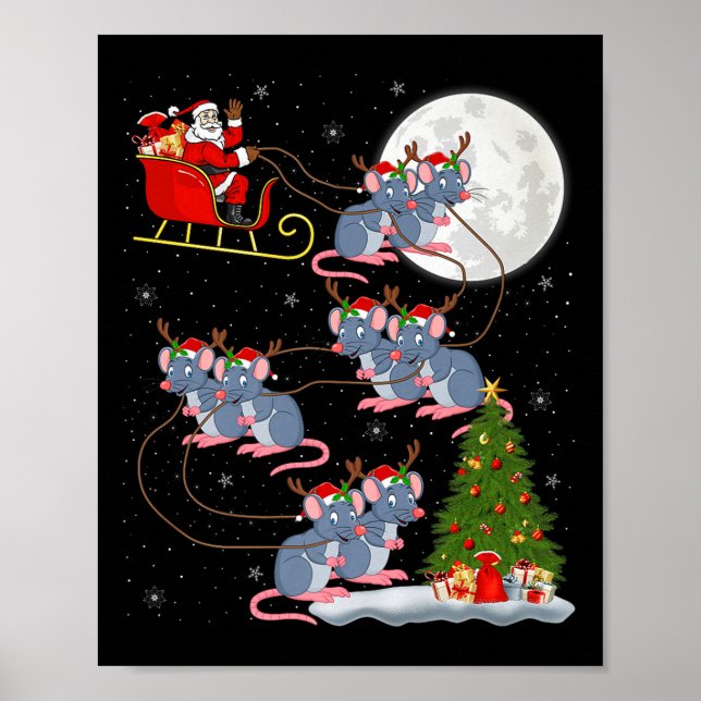 Rat Rodents Santa Sleigh Flying Funny Magical Chri Poster (Front)