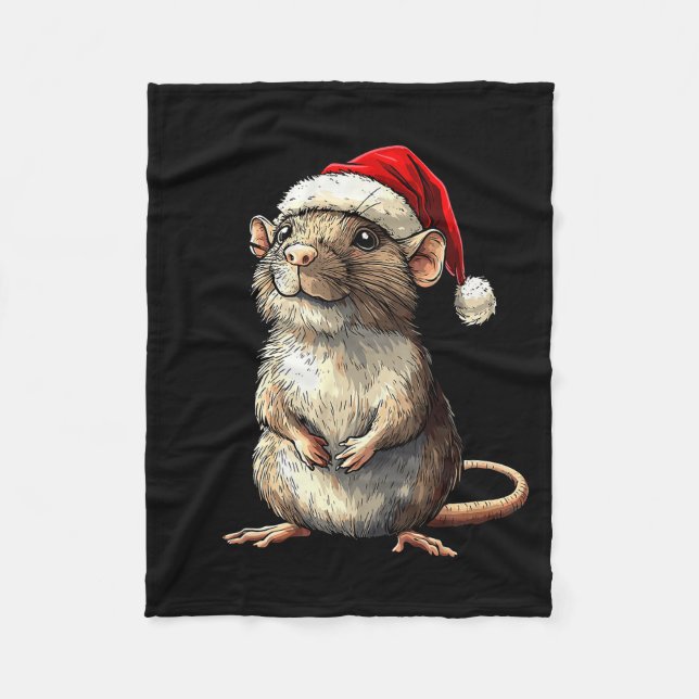Rat Santa Hat Xmas Rat Lovers Boys Girls Christmas Fleece Blanket (Front)