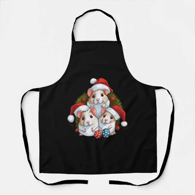 Rat Sitting in snow with Lights Christmas Santa Ha Apron (Front)