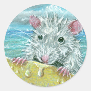 Rat surfing wipeout classic round sticker