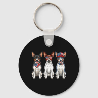 Rat Terrier 4th Of July Aamerican Flag Dog Key Ring