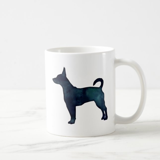 Rat Terrier Black Watercolor Silhouette Coffee Mug (Right)