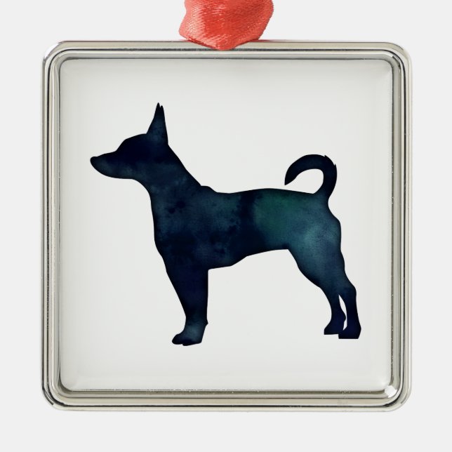 Rat Terrier Black Watercolor Silhouette Metal Ornament (Front)