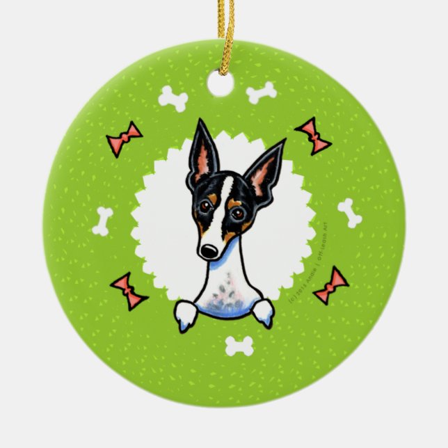 Rat Terrier Bones Christmas Wreath Ceramic Tree Decoration (Front)