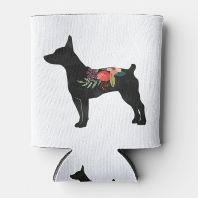 Rat Terrier CC Dog Boho Floral Silhouette Can Cooler (Front)