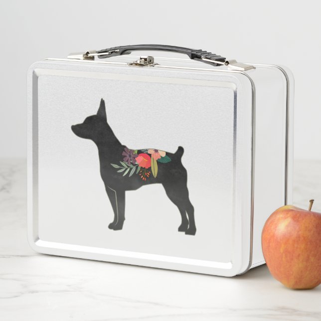Rat Terrier CC Dog Boho Floral Silhouette Metal Lunch Box (In Situ)