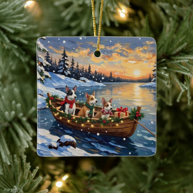 Rat Terrier Christmas Boat Holiday Ceramic Ornament (Tree)