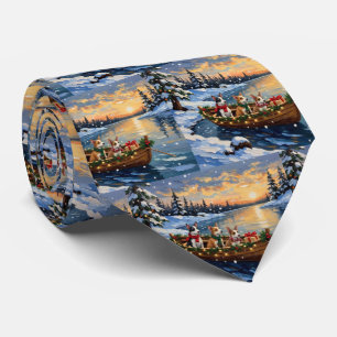 Rat Terrier Christmas Boat Holiday Tie