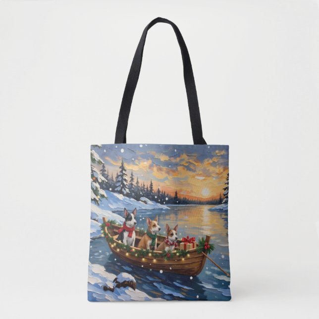 Rat Terrier Christmas Boat Holiday Tote Bag (Front)