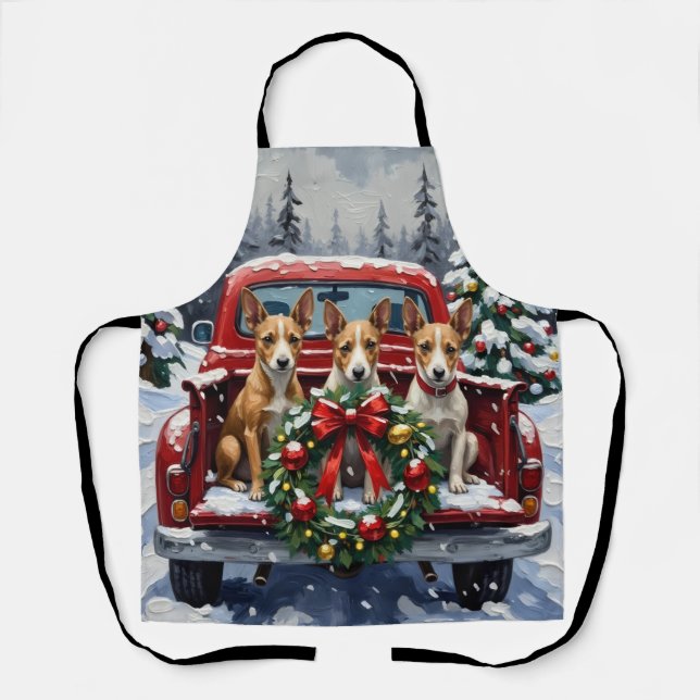 Rat Terrier Christmas Red Truck Holiday Apron (Front)