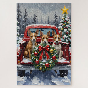 Rat Terrier Christmas Red Truck Holiday Jigsaw Puzzle