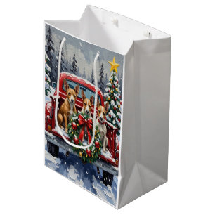 Rat Terrier Christmas Red Truck Holiday Medium Gift Bag