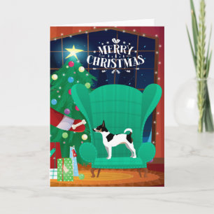 Rat Terrier Christmas Santa's Gift Holiday Card