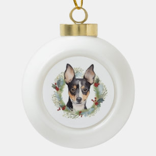 Rat Terrier Christmas Wreath Festive Pup Ceramic Ball Christmas Ornament