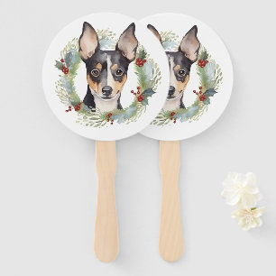Rat Terrier Christmas Wreath Festive Pup Hand Fan
