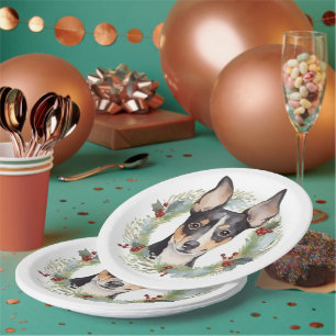 Rat Terrier Christmas Wreath Festive Pup Paper Plate