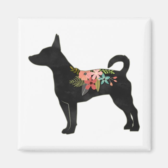 Rat Terrier CN Dog Boho Floral Silhouette Magnet (Front)