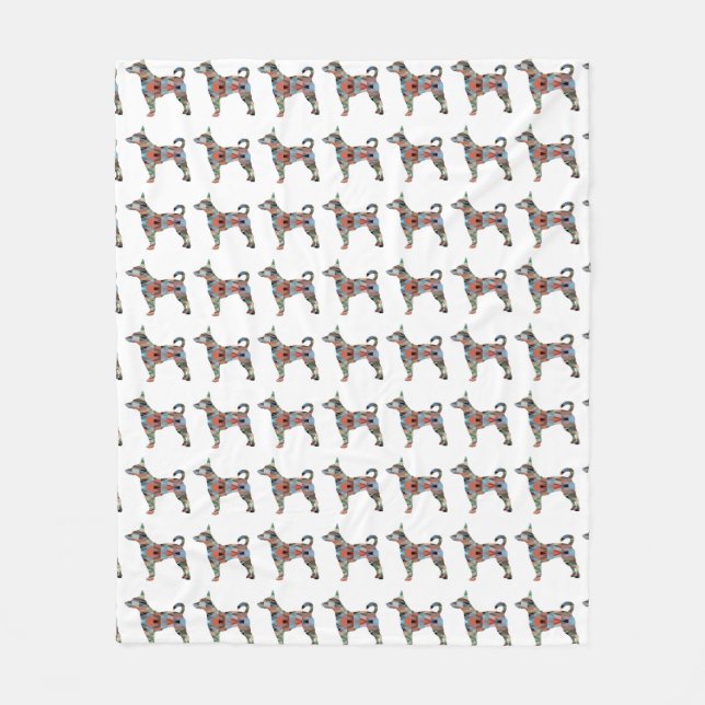 Rat Terrier Colourful Geometric Pattern Silhouette Fleece Blanket (Front)