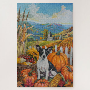 Rat Terrier Dog Autumn Harvest Thanksgiving Jigsaw Puzzle