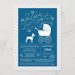 Rat Terrier Dog Baby Shower Blue Boy Invitation