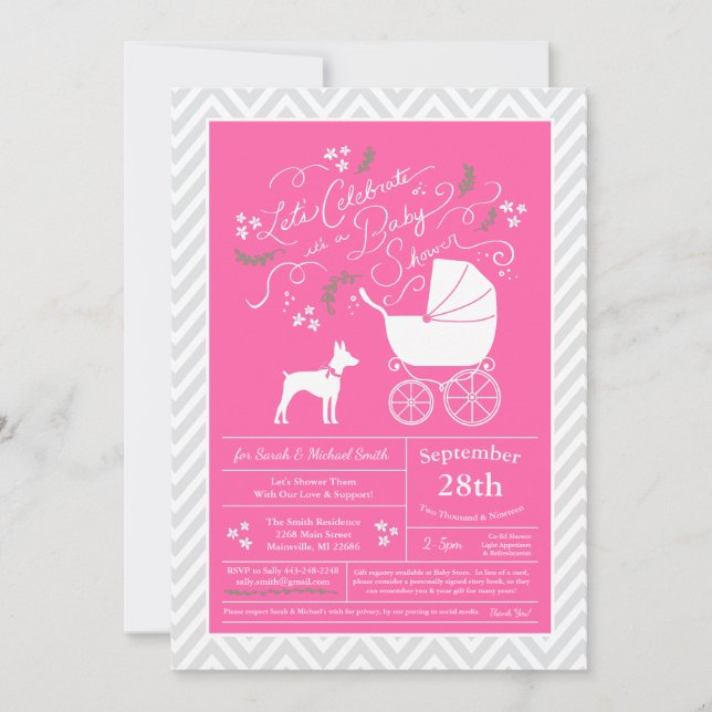 Rat Terrier Dog Baby Shower Pink Girl Invitation (Front)