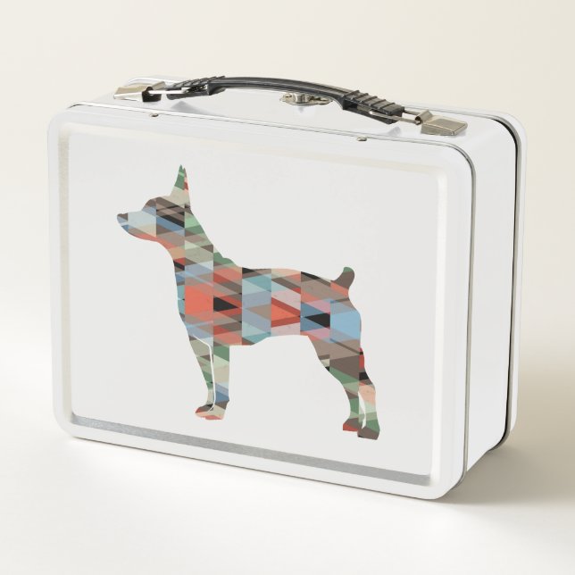Rat Terrier Dog Breed Geo Silhouette Plaid Metal Lunch Box (Back)