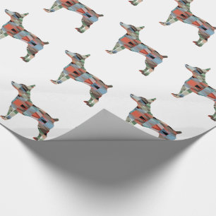 Rat Terrier Dog Breed Geo Silhouette Plaid Wrapping Paper
